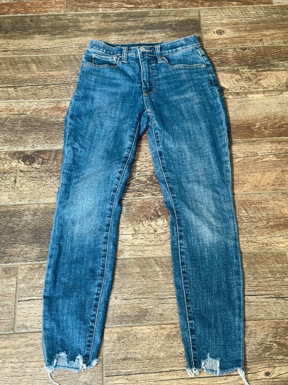 Lucky Brand Bridgette High Rise Skinny Jeans Women Size 0/25 Blue Raw Hem Ankle